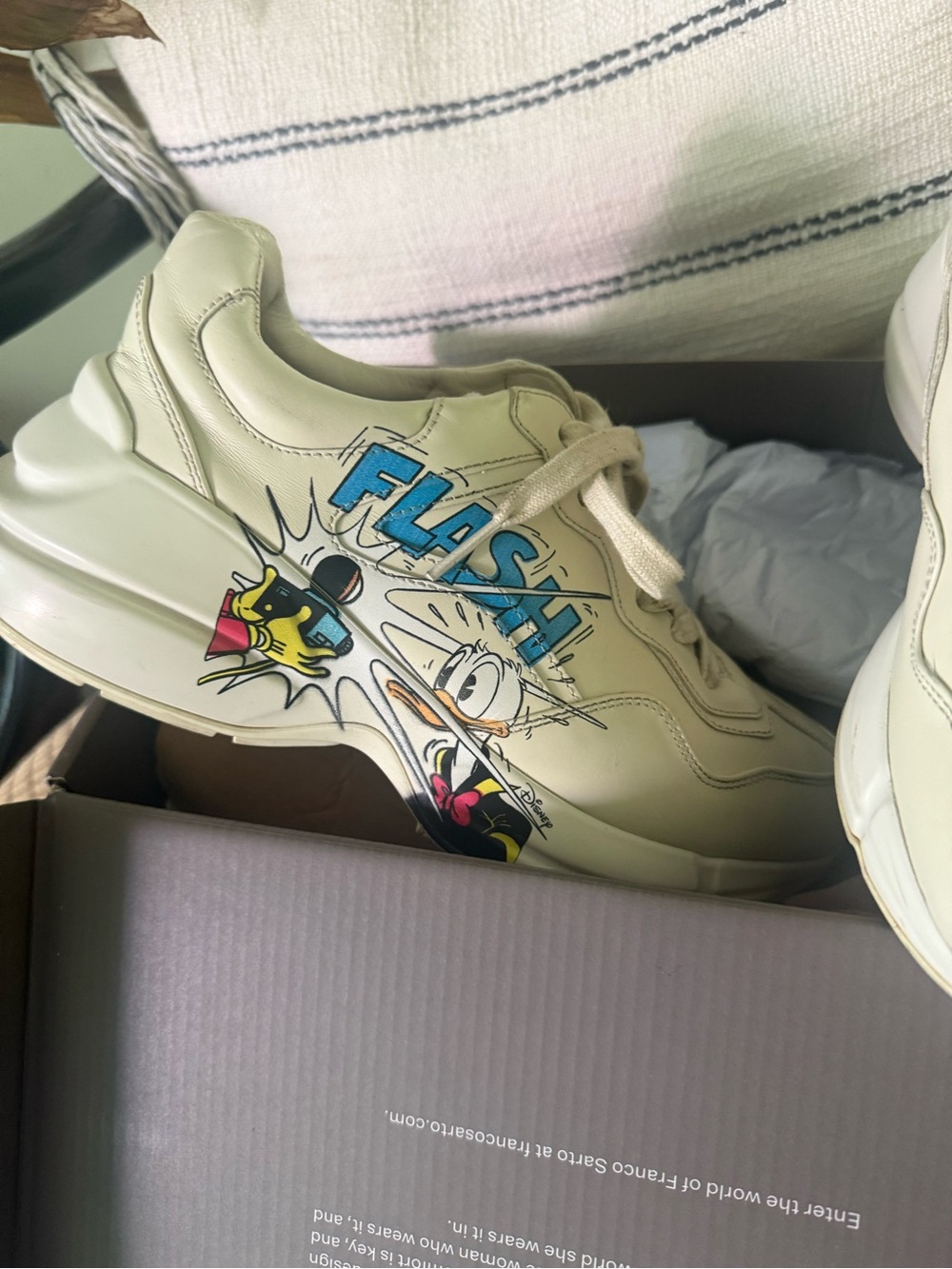 Gucci Cream Leather Sneakers with Comic Graphic